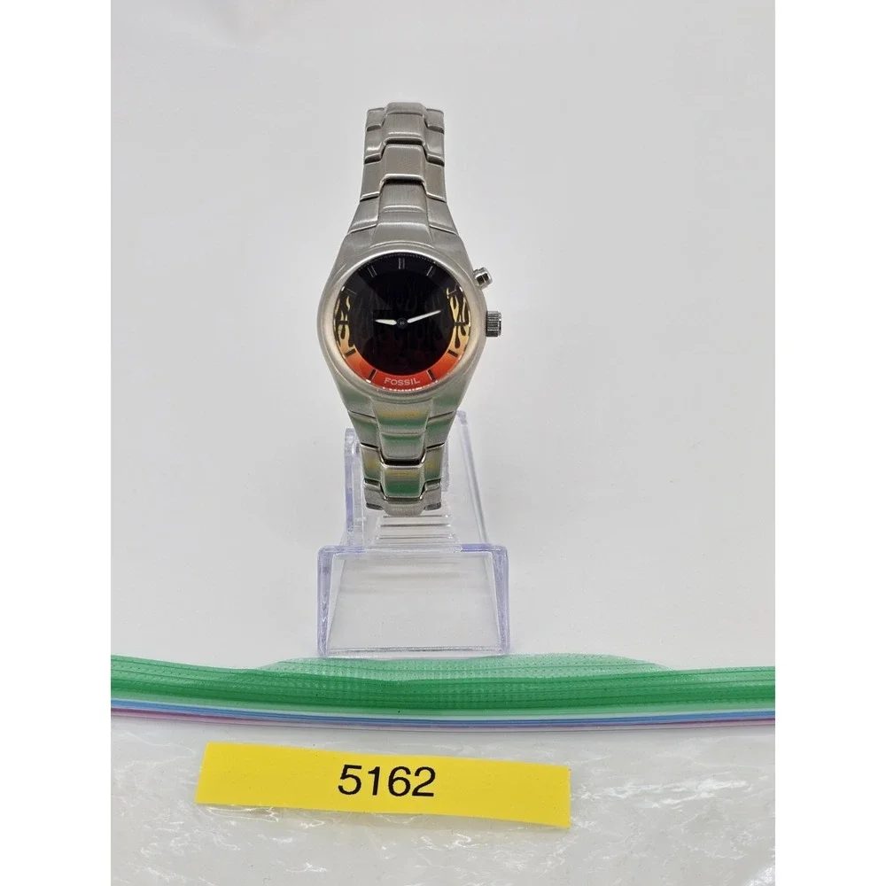Fossil Big Tic Women Watch 32MM Animated Flames Dial Gray Band 7.25